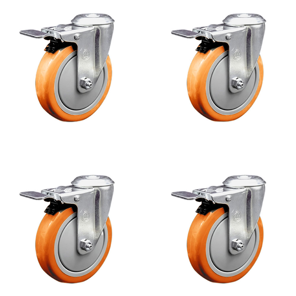 SCC-SSBHTTL20S514-PPUB-ORG-4 Stainless Steel Polyurethane Swivel Bolt Hole Caster with 5 x 1.25 in. Orange Wheels - Set of 4