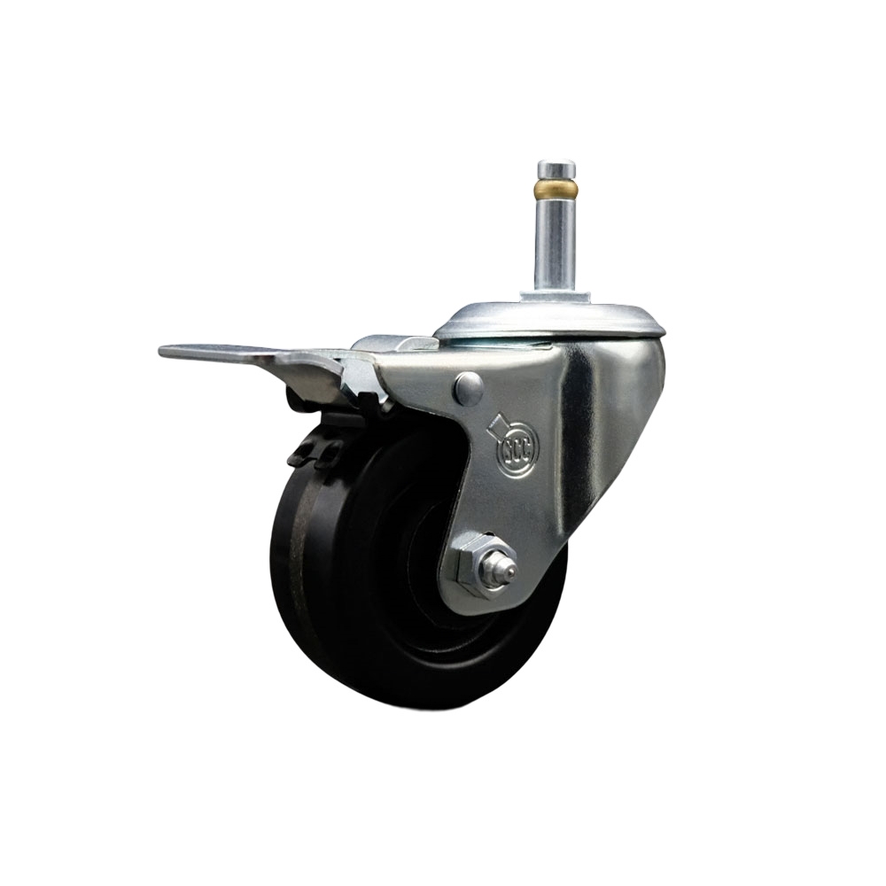 SCC-GRTTL20S314-PHR-716138 Phenolic Swivel Grip Ring Stem Caster with Roller Bearing 3 x 1.25 in. Black Wheel & 0.43 in. Stem & Total Locking Brake