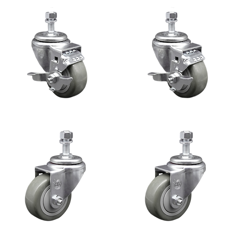 Stainless Steel Polyurethane Swivel Threaded Stem Caster with 3.5 x 1.25 in. Orange Wheels & 0.5 in. Stems - Set of 4