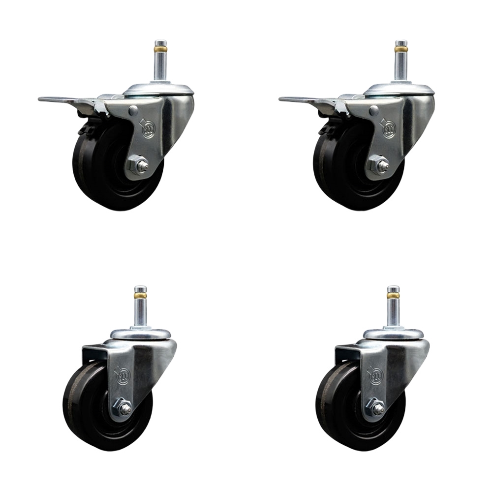 SCC-GRTTL20S314-PHR-716138-2-S-2 Phenolic Swivel Grip Ring Stem Caster with Roller Bearing 3 x 1.25 in. Black Wheels & 0.43 in. Stems - Set of 4