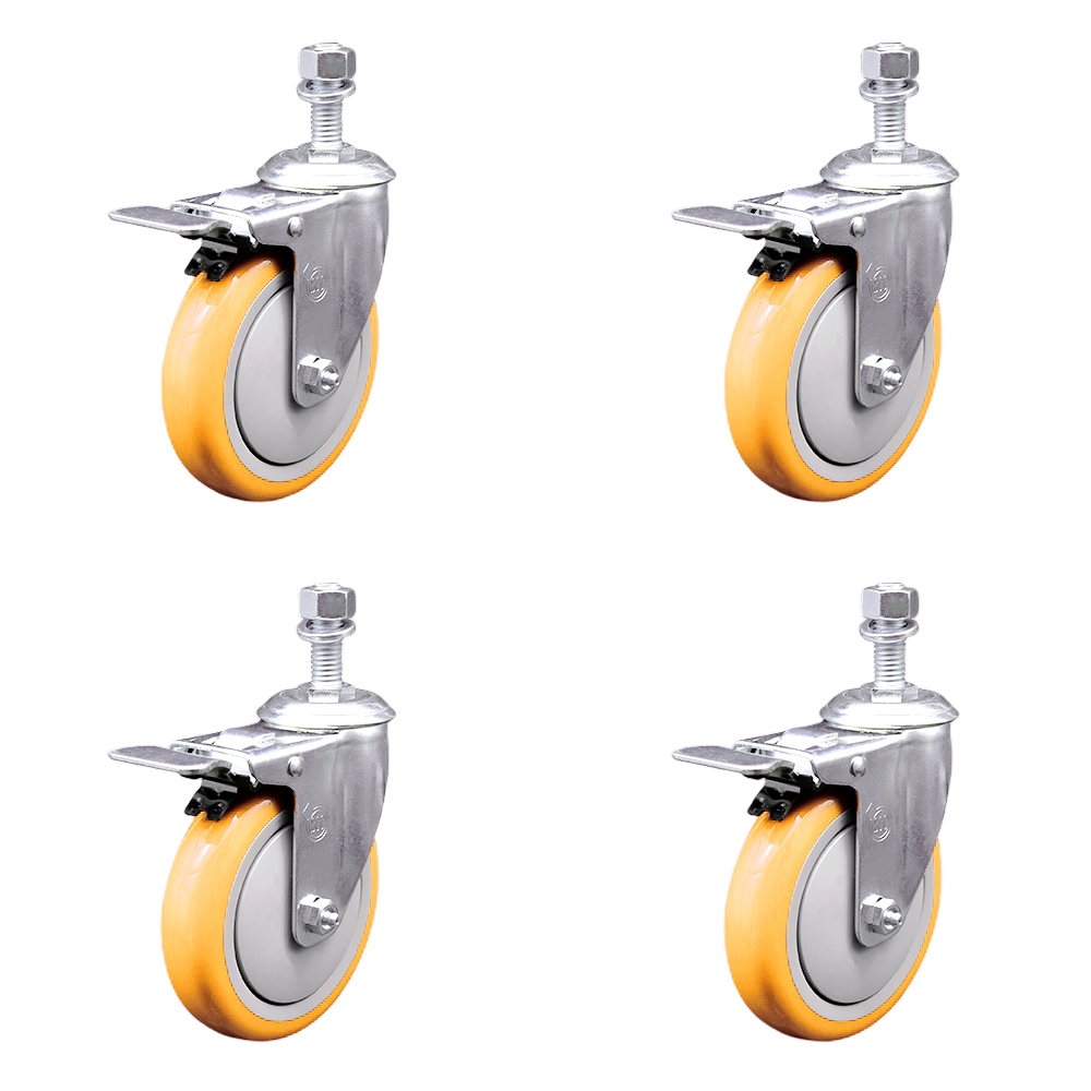SCC-SSTSTTL20S514-PPUB-YEL-M1215-4 Stainless Steel Polyurethane Swivel Threaded Stem Caster with 5 x 1.25 in. Yellow Wheels & 12 mm Stems - Set of 4