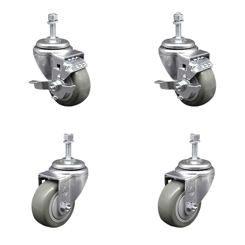 Stainless Steel Polyurethane Swivel Threaded Stem Caster with 3.5 x 1.25 in. Orange Wheels & 10 mm Stems - Set of 4