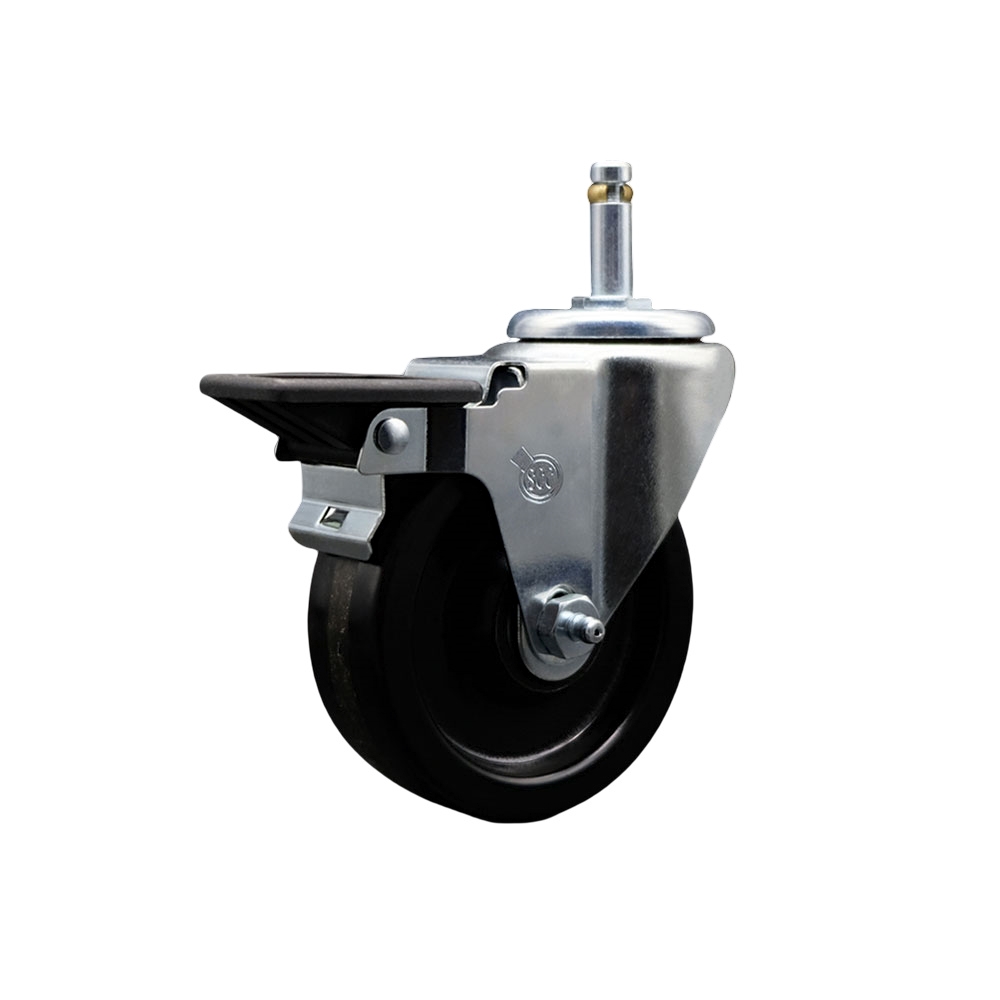 SCC-GR20S414-PHR-PLB-716138 Phenolic Swivel Grip Ring Stem Caster with Roller Bearing 4 x 1.25 in. Black Wheel & 0.43 in. Stem & Posi Locking Brake