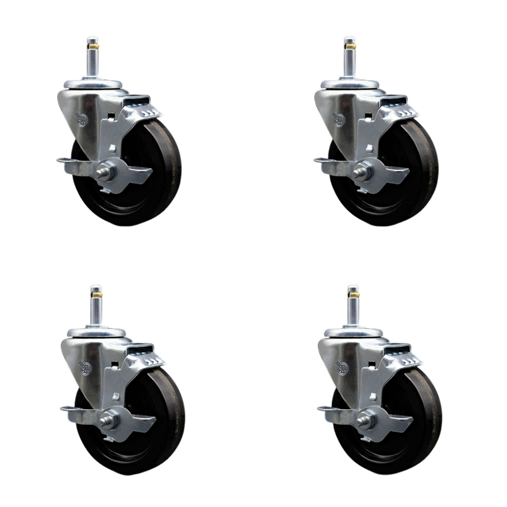 SCC-GR20S414-PHR-TLB-716138-4 Phenolic Swivel Grip Ring Stem Caster with Roller Bearing with 4 x 1.25 in. Black Wheels & 0.43 in. Stems - Set of 4