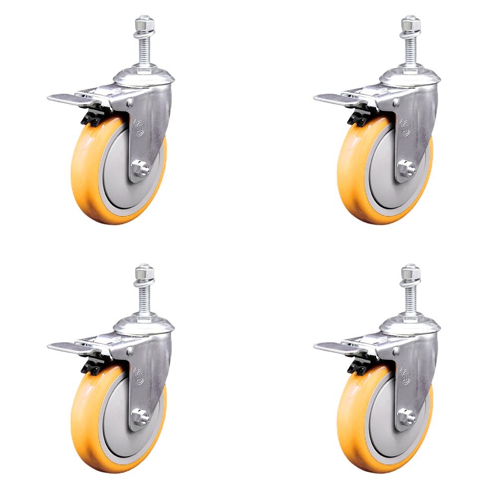 SCC-SSTSTTL20S514-PPUB-YEL-M1015-4 Stainless Steel Polyurethane Swivel Threaded Stem Caster with 5 x 1.25 in. Yellow Wheels & 10 mm Stems - Set of 4
