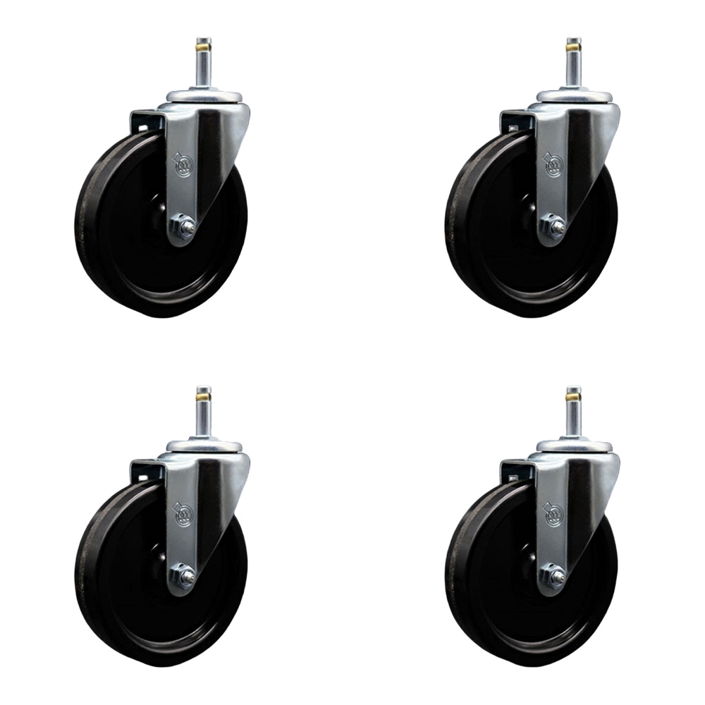 SCC-GR20S514-PHR-716138-4 Phenolic Swivel Grip Ring Stem Caster with Roller Bearing with 5 x 1.25 in. Black Wheels & 0.43 in. Stems - Set of 4