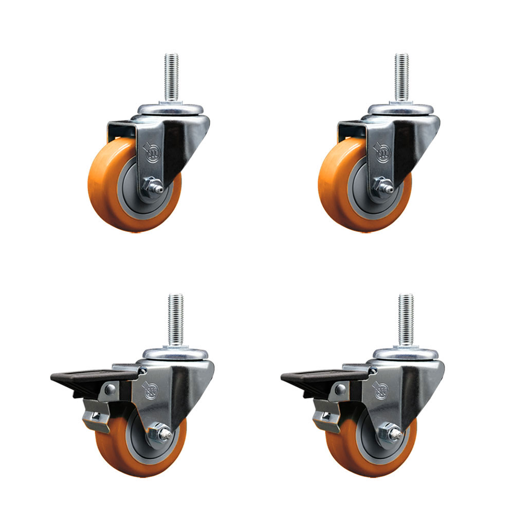 SCC-TS20S314-PPUB-ORG-34212-2-PLB-2 Polyurethane Swivel Threaded Stem Caster with 3 x 1.25 in. Orange Wheels & 0.75 in. Stems - Set of 4