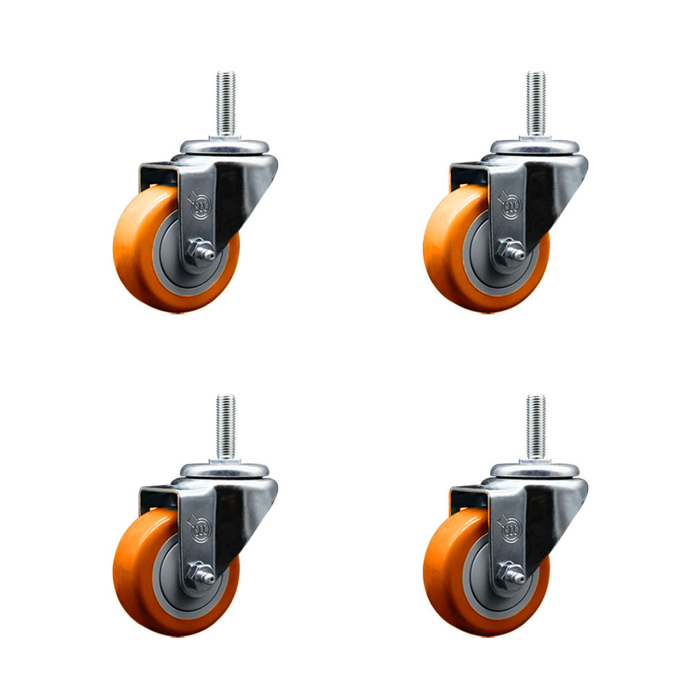 SCC-TS20S314-PPUB-ORG-34212-4 Polyurethane Swivel Threaded Stem Caster with 3 x 1.25 in. Orange Wheels & 0.75 in. Stems - Set of 4