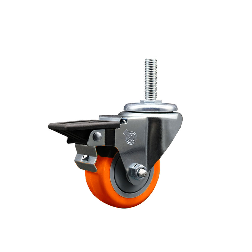 SCC-TS20S314-PPUB-ORG-PLB-34212 Polyurethane Swivel Threaded Stem Caster with 3 x 1.25 in. Orange Wheel & 0.75 in. Stem & Posi Locking Brake
