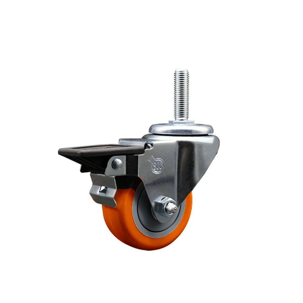 SCC-TS20S314-PPUB-ORG-PLB-58212 Polyurethane Swivel Threaded Stem Caster with 3 x 1.25 in. Orange Wheel & 0.63 in. Stem & Posi Locking Brake