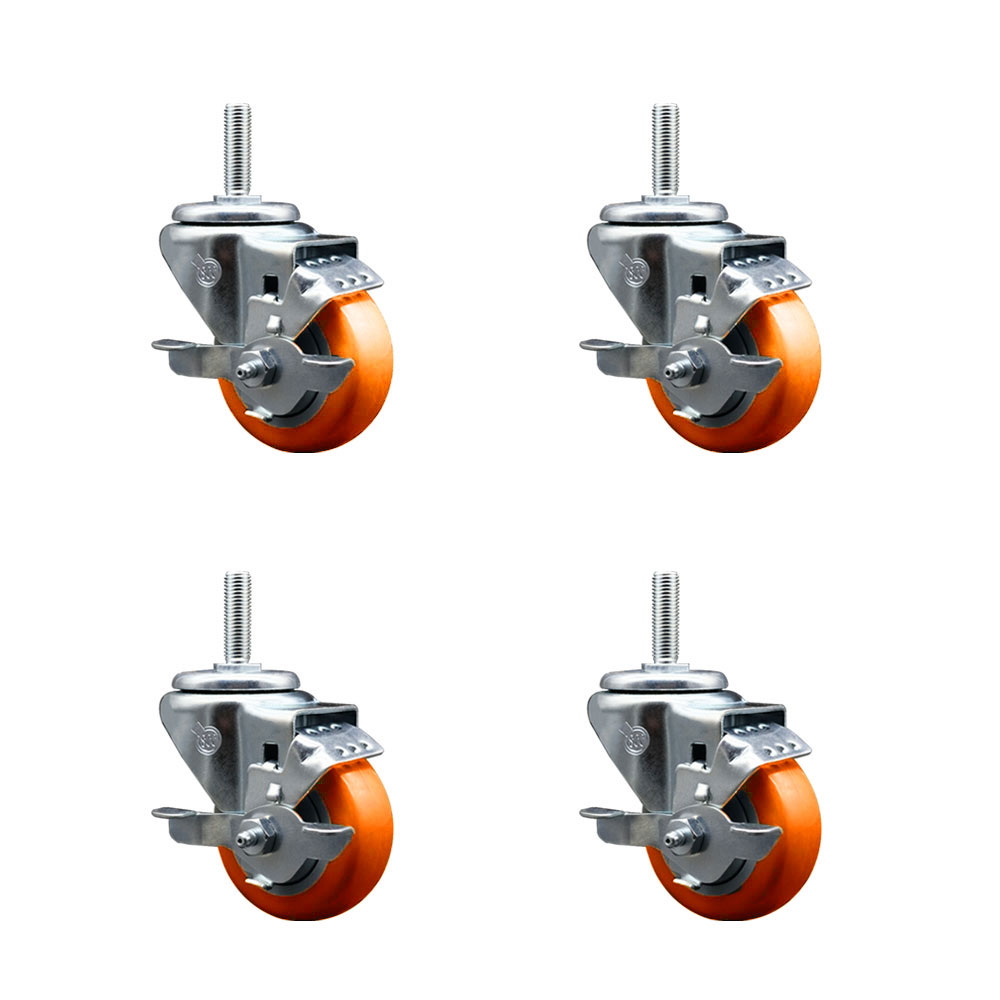 SCC-TS20S314-PPUB-ORG-TLB-58212-4 Polyurethane Swivel Threaded Stem Caster with 3 x 1.25 in. Orange Wheels & 0.63 in. Stems - Set of 4