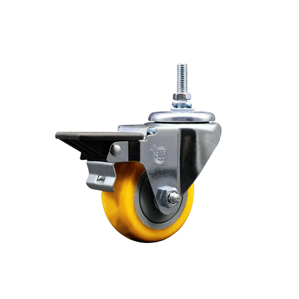 SCC-TS20S314-PPUB-YEL-PLB-381615 Polyurethane Swivel Threaded Stem Caster with 3 x 1.25 in. Yellow Wheel & 0.38 in. Stem & Posi Locking Brake