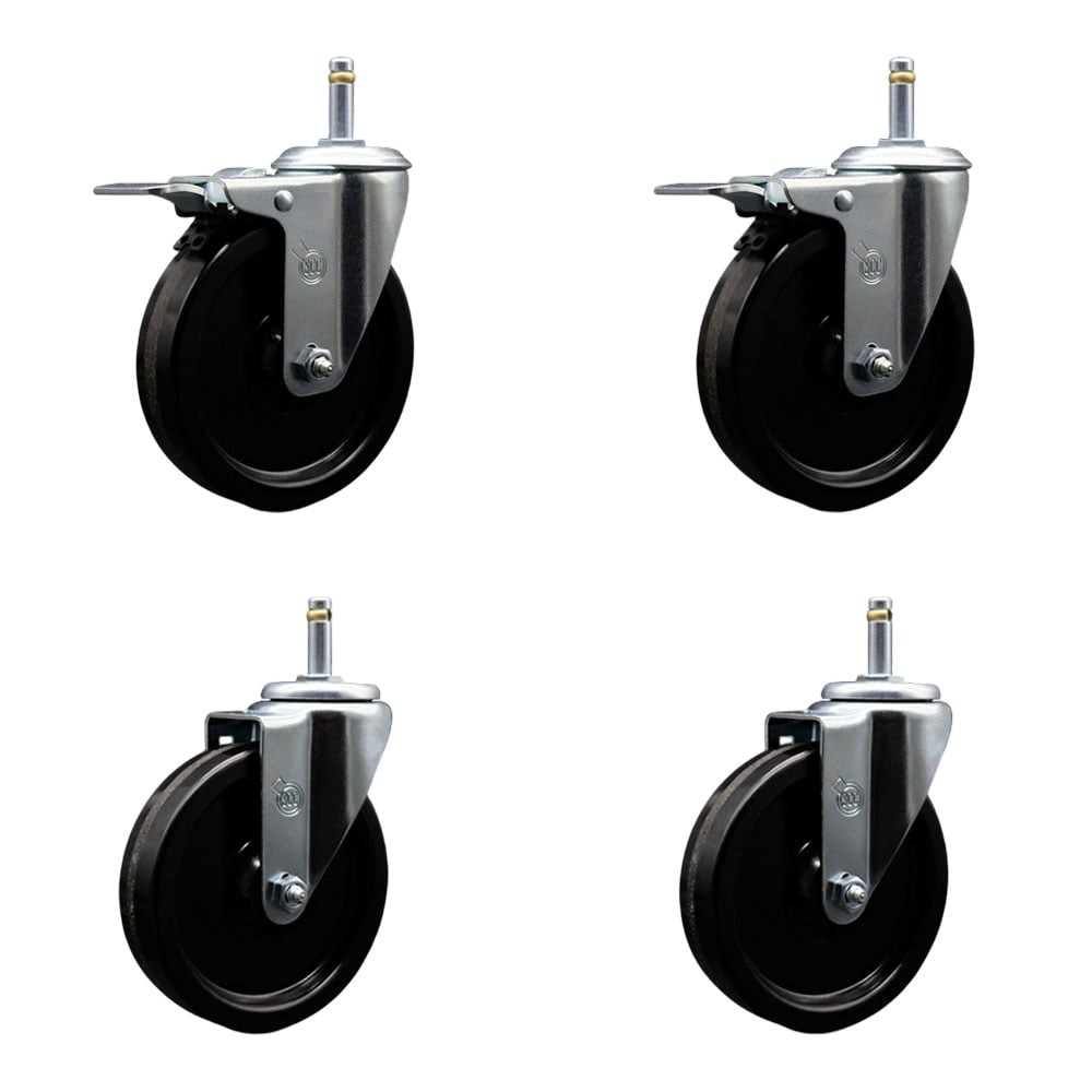 SCC-GRTTL20S514-PHR-716138-2-S-2 Phenolic Swivel Grip Ring Stem Caster with Roller Bearing 5 x 1.25 in. Black Wheels & 0.43 in. Stems - Set of 4