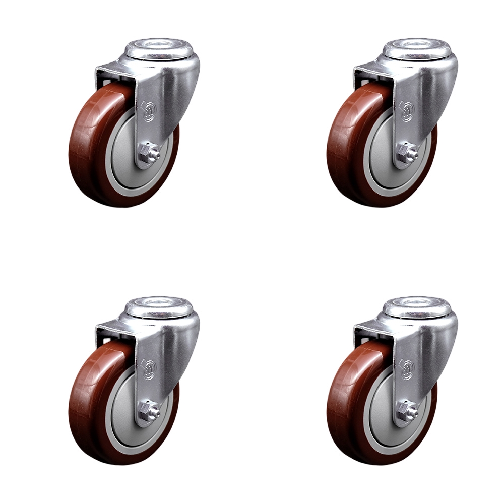SCC-SSBH20S414-PPUB-MRN-4 Stainless Steel Polyurethane Swivel Bolt Hole Caster with 4 x 1.25 in. Maroon Wheels - Set of 4