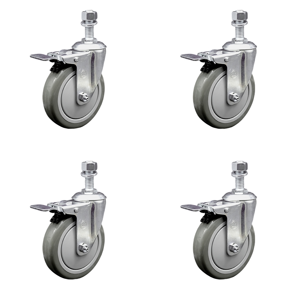 SCC-TSTTL20S514-PPUB-121315-4 Polyurethane Swivel Threaded Stem Caster with 5 x 1.25 in. Gray Wheels & 0.5 in. Stems - Set of 4