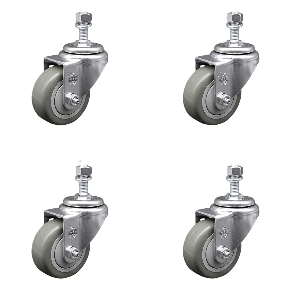 SCC-SSTS20S3514-PPUB-121315-4 Stainless Steel Polyurethane Swivel Threaded Stem Caster with 3.5 x 1.25 in. Gray Wheels & 0.5 in. Stems - Set of 4