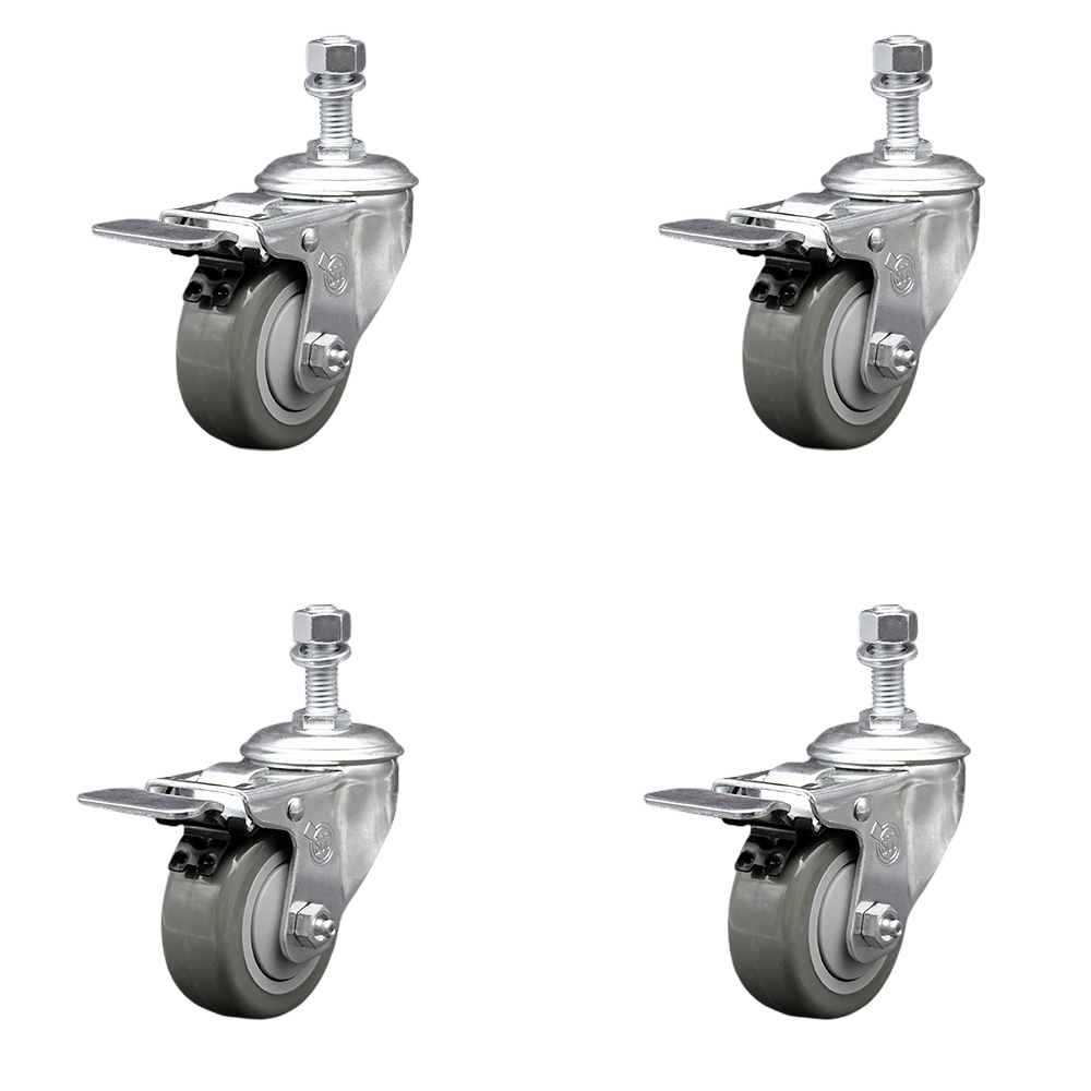 SCC-SSTSTTL20S3514-PPUB-121315-4 Stainless Steel Polyurethane Swivel Threaded Stem Caster with 3.5 x 1.25 in. Gray Wheels & 0.5 in. Stems - Set of 4