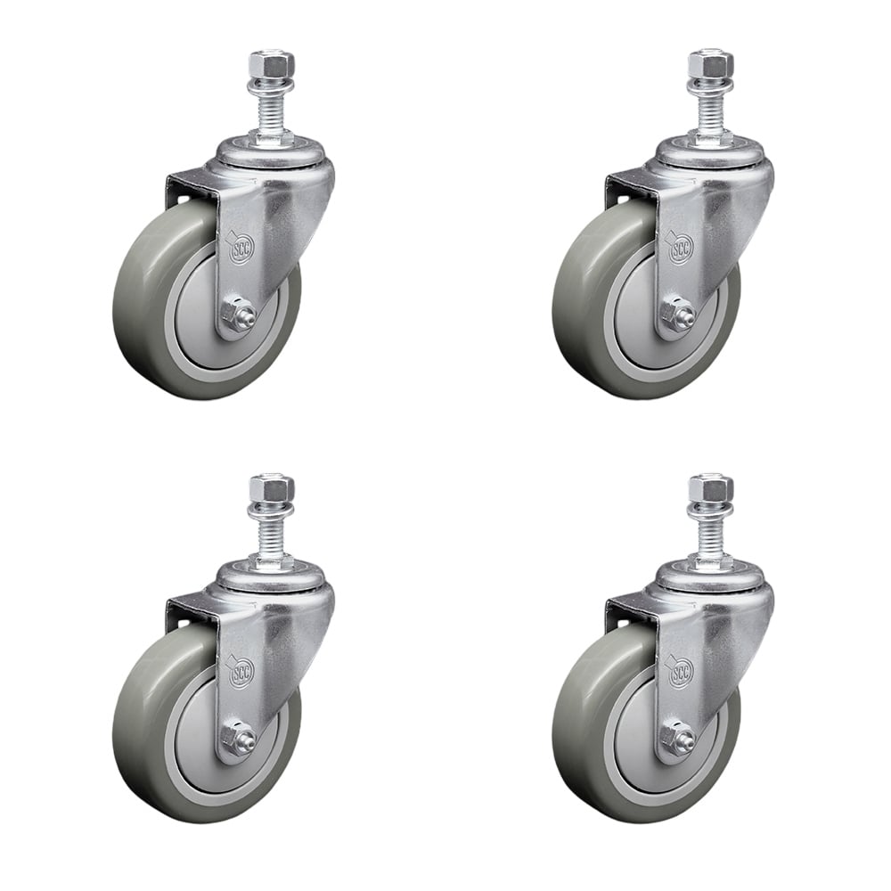 SCC-SSTS20S414-PPUB-121315-4 Stainless Steel Polyurethane Swivel Threaded Stem Caster with 4 x 1.25 in. Gray Wheels & 0.5 in. Stems - Set of 4