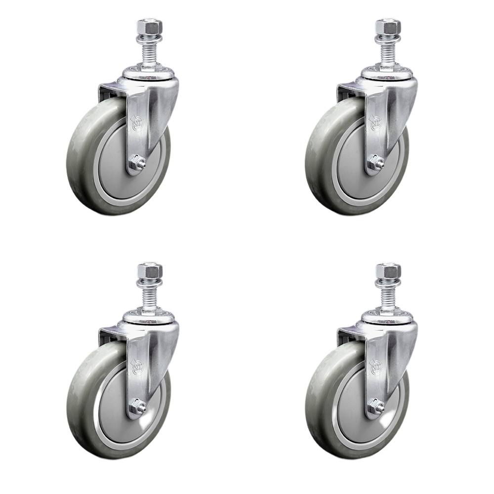 SCC-SSTS20S514-PPUB-121315-4 Stainless Steel Polyurethane Swivel Threaded Stem Caster with 5 x 1.25 in. Gray Wheels & 0.5 in. Stems - Set of 4