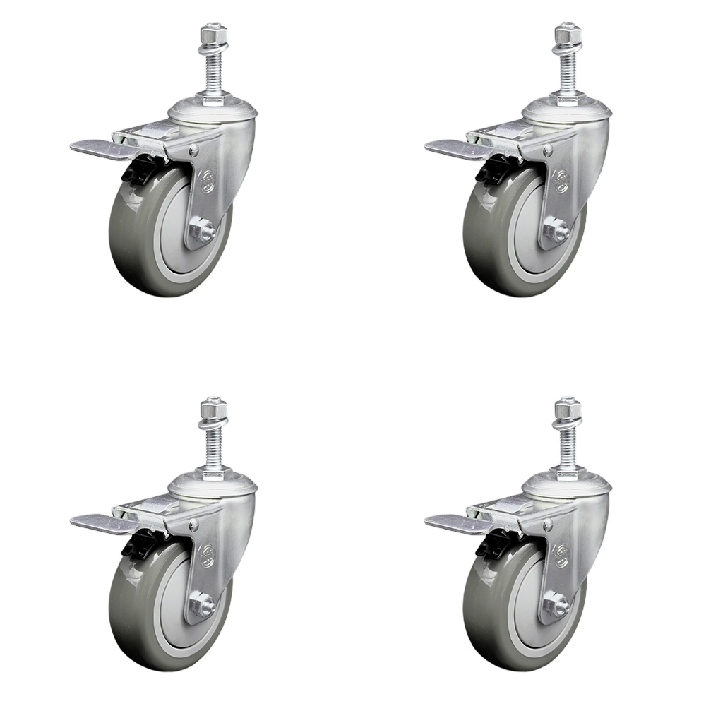 SCC-TSTTL20S414-PPUB-381615-4 Polyurethane Swivel Threaded Stem Caster with 4 x 1.25 in. Gray Wheels & 0.38 in. Stems - Set of 4