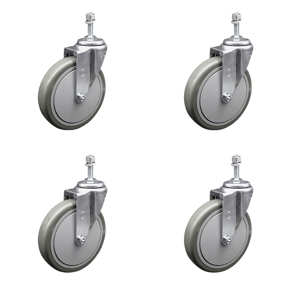 SCC-TS20S614-PPUB-381615-4 Polyurethane Swivel Threaded Stem Caster with 6 x 1.25 in. Gray Wheels & 0.38 in. Stems - Set of 4