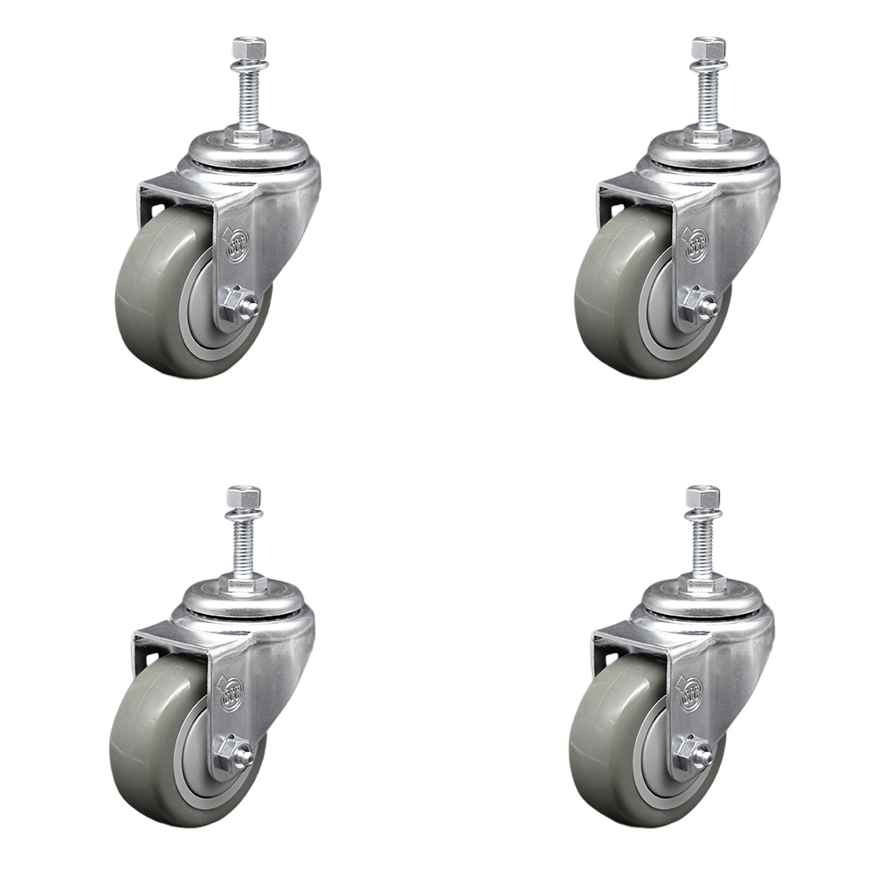 SCC-TS20S314-PPUB-M1015-4 Polyurethane Swivel Threaded Stem Caster with 3 x 1.25 in. Gray Wheels & 10 mm Stems - Set of 4