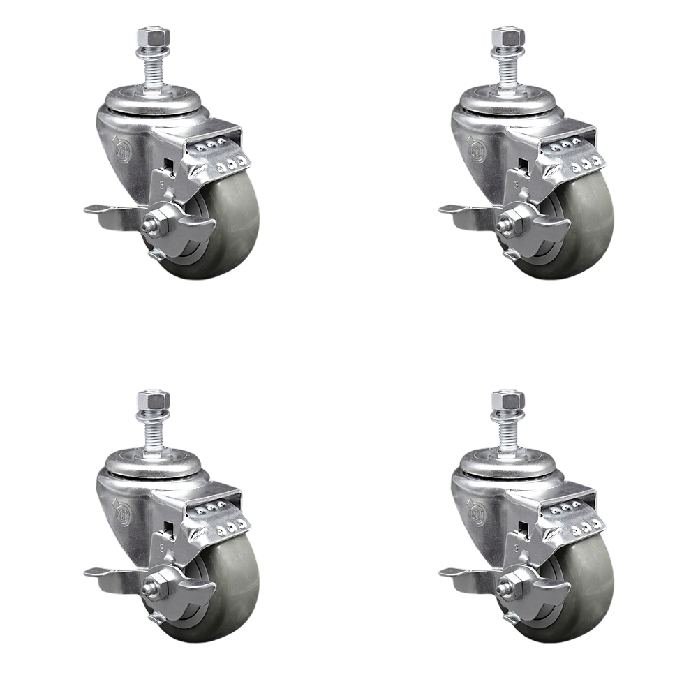 SCC-TS20S3514-PPUB-TLB-M1215-4 Polyurethane Swivel Threaded Stem Caster with 3.5 x 1.25 in. Gray Wheels & 12 mm Stems - Set of 4