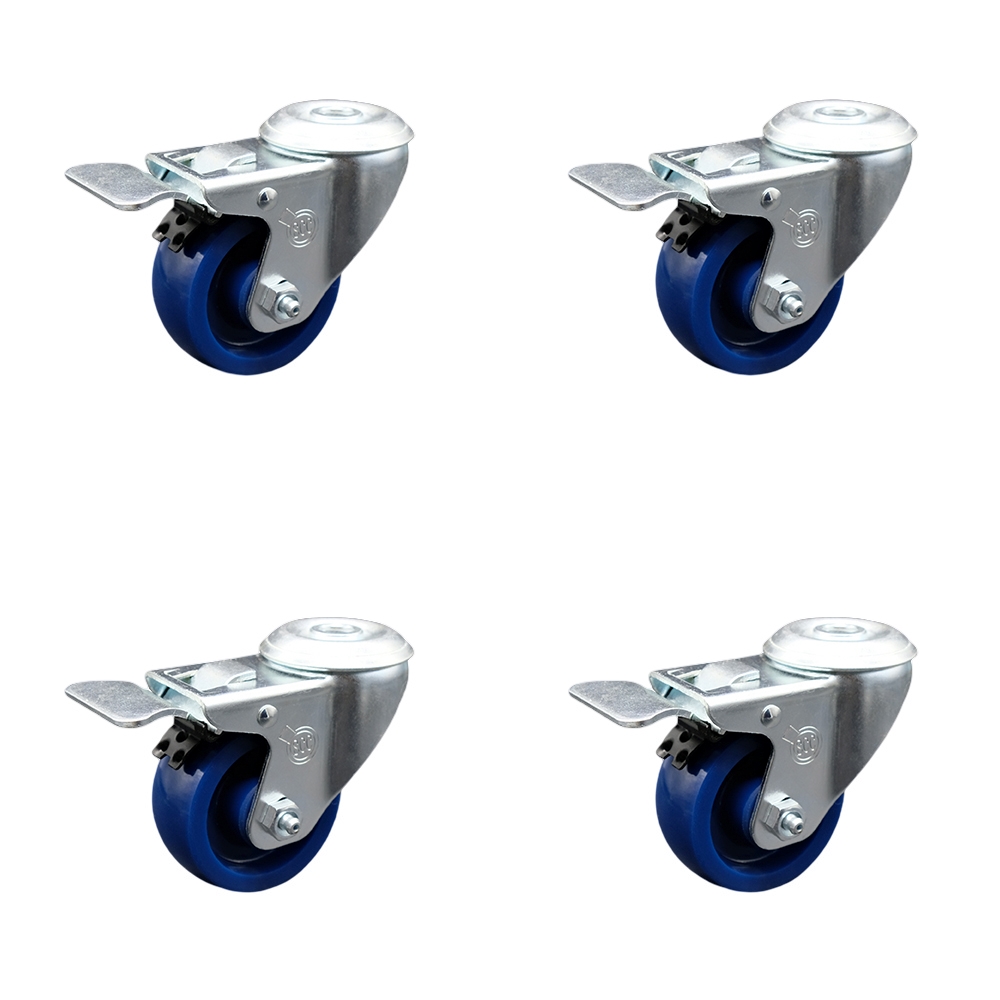 SCC-BHTTL20S3514-SPUS-4 Solid Polyurethane Swivel Bolt Hole Caster with 3.5 x 1.25 in. Blue Wheels - Set of 4