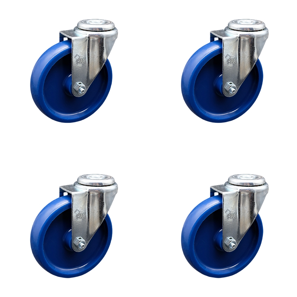 SCC-BH20S514-SPUS-4 Solid Polyurethane Swivel Bolt Hole Caster with 5 x 1.25 in. Blue Wheels - Set of 4