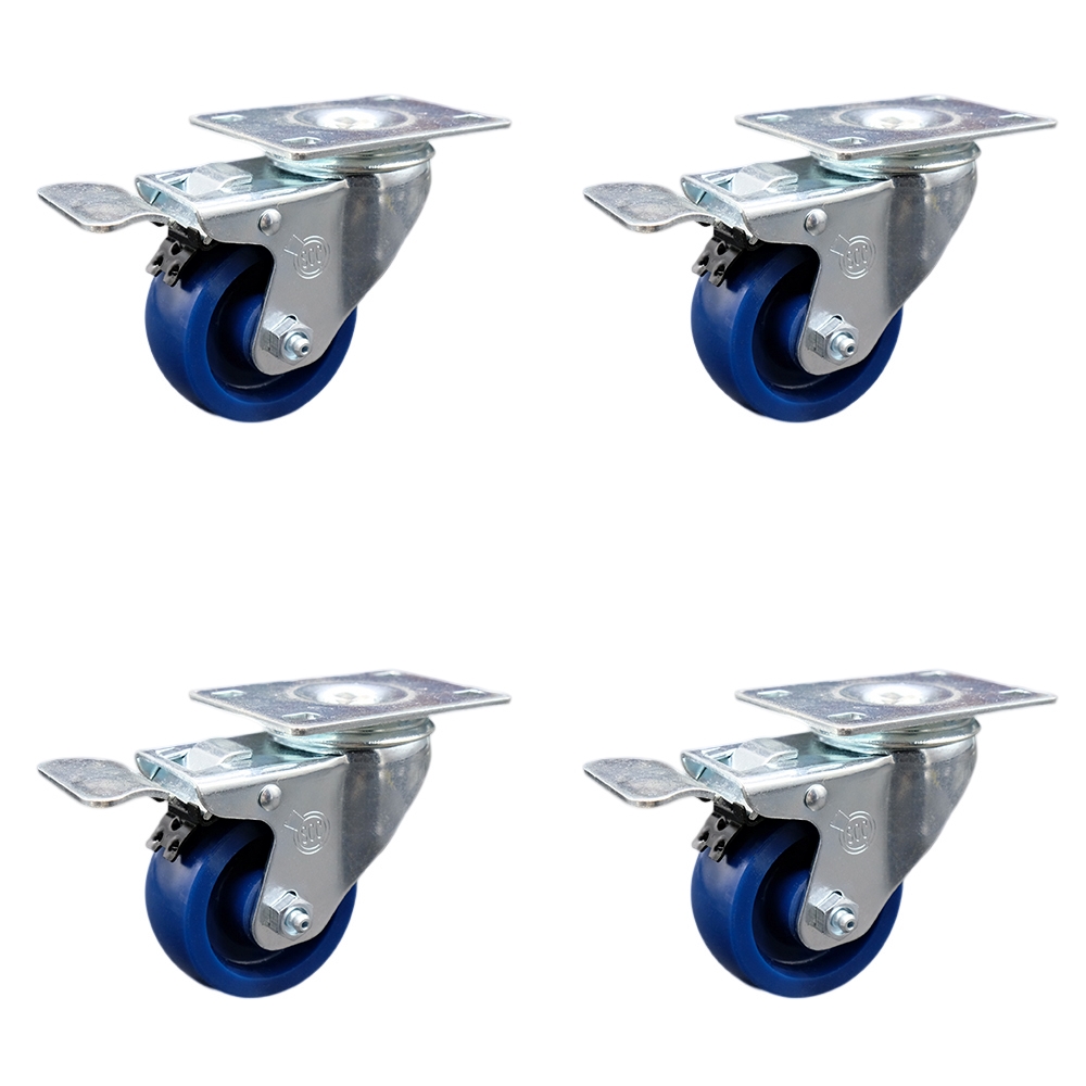 SCC-SSTTL20S314-SPUS-4 Stainless Steel Solid Polyurethane Swivel Top Plate Caster with 3 x 1.25 in. Blue Wheels - Set of 4