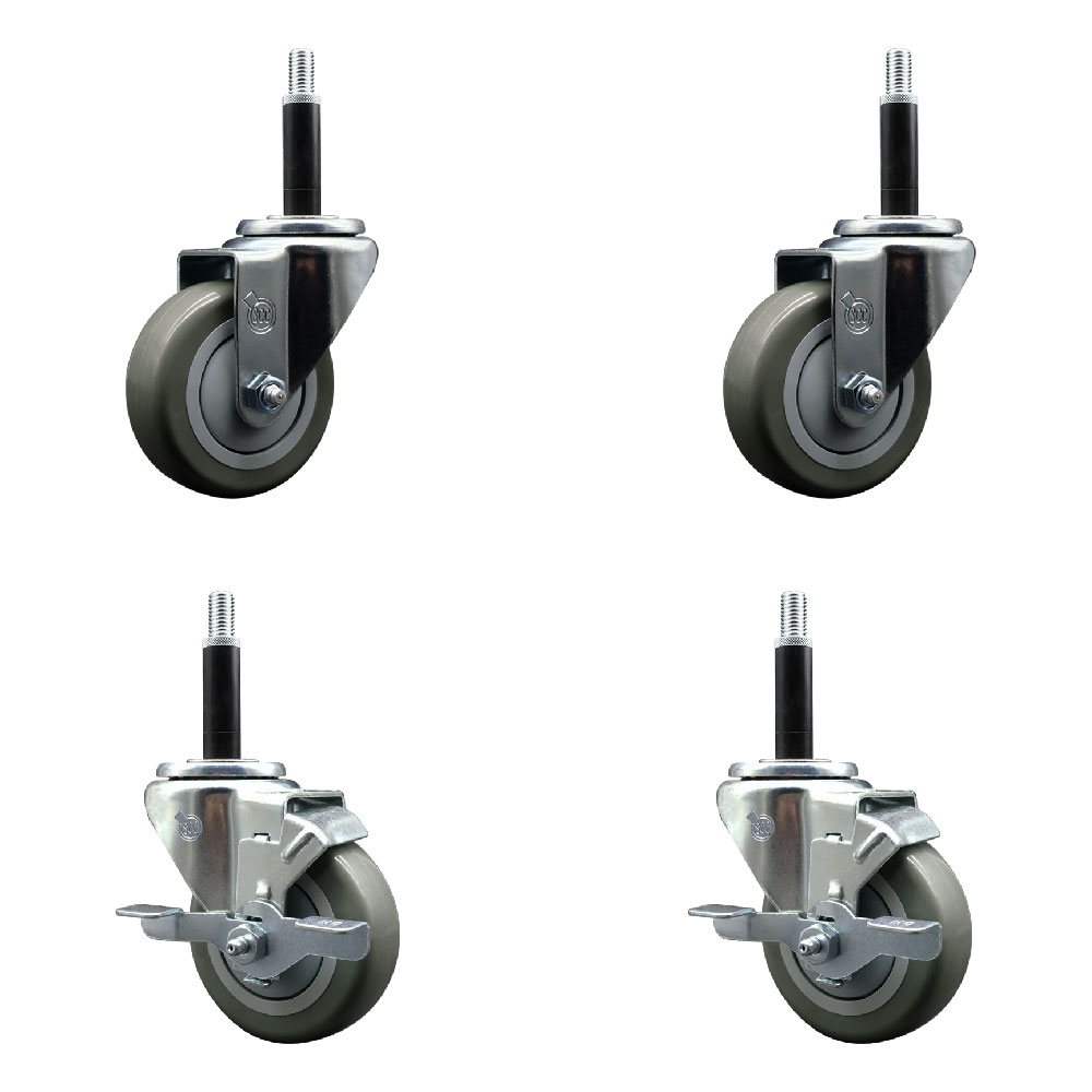 SCC-EX20S3514-PPUB-2-TLB-2-34 Polyurethane Swivel Expanding Stem Caster with 3.5 in. Gray Wheels & 0.75 in. Stems - Set of 4