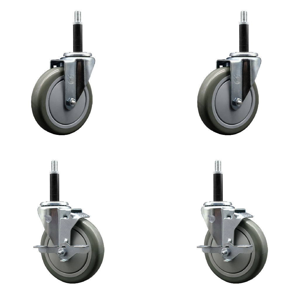SCC-EX20S514-PPUB-2-TLB-2-34 Polyurethane Swivel Expanding Stem Caster with 5 in. Gray Wheels & 0.75 in. Stems - Set of 4