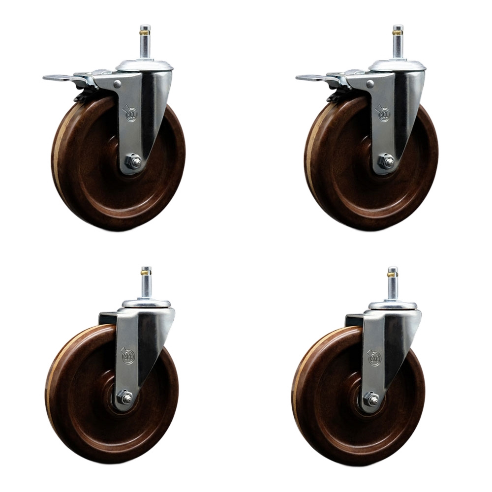 High Temperature Phenolic Swivel Grip Ring Stem Caster with Roller Bearing 6 x 1.5 in. Brown Wheels & 0.43 in. Stems - Set of 4