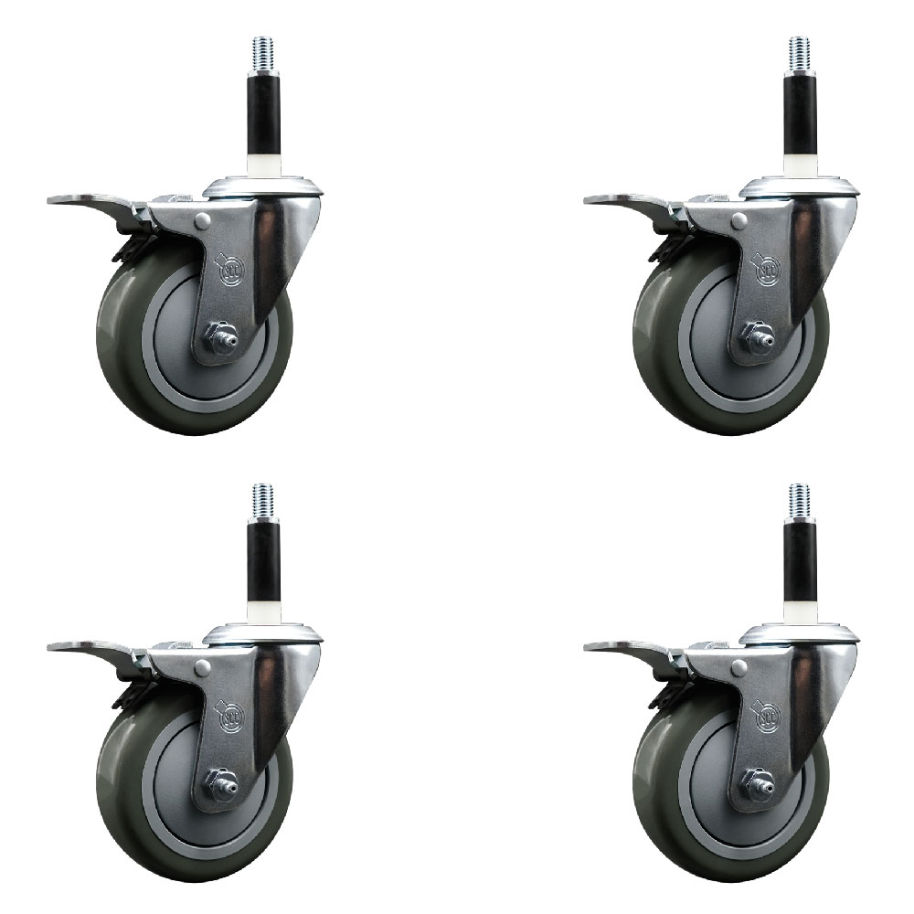 SCC-EXTTL20S414-PPUB-78-4 Polyurethane Swivel Expanding Stem Caster with 4 in. Gray Wheels & 0.87 in. Stems - Set of 4