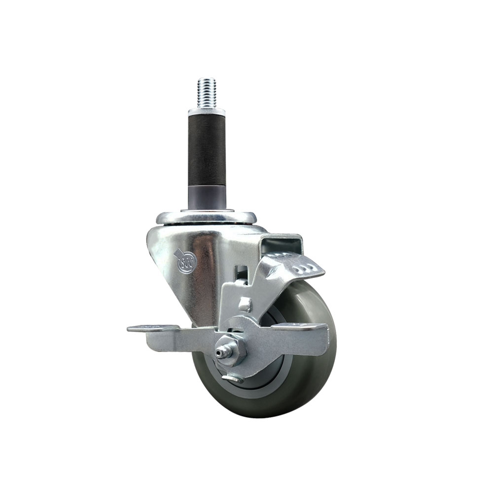 SCC-EX20S314-PPUB-TLB-1 Polyurethane Expanding Stem Swivel Caster with 3 in. Gray Wheel & 1 in. Stem & Top Locking Brake