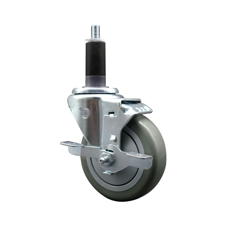 SCC-EX20S414-PPUB-TLB-118 Polyurethane Expanding Stem Swivel Caster with 4 in. Gray Wheel & 1.13 in. Stem & Top Locking Brake