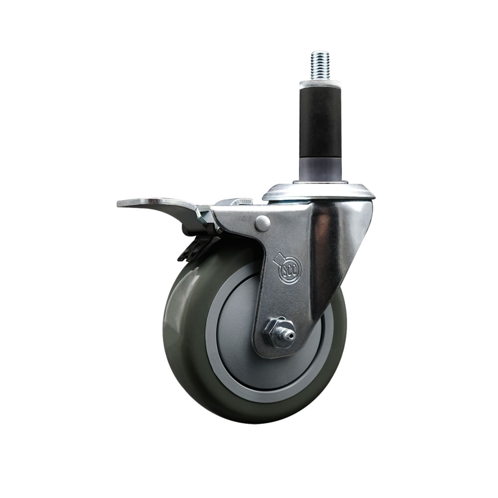 SCC-EXTTL20S414-PPUB-118 Polyurethane Expanding Stem Swivel Caster with 4 in. Gray Wheel & 1.13 in. Stem & Total Locking Brake