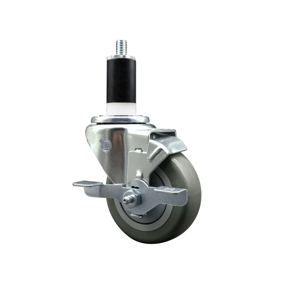 SCC-EX20S3514-PPUB-TLB-138 Polyurethane Expanding Stem Swivel Caster with 3.5 in. Gray Wheel & 1.38 in. Stem & Top Locking Brake