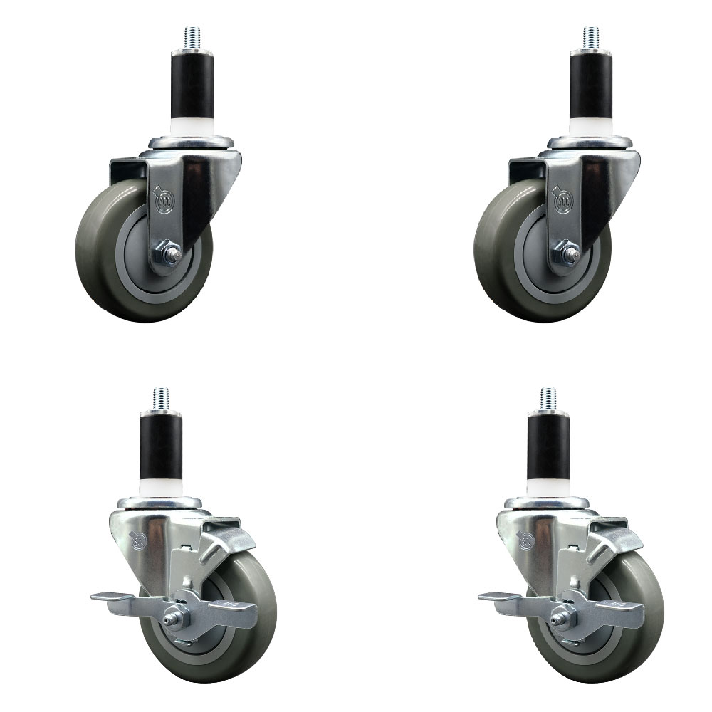 SCC-EX20S3514-PPUB-2-TLB-2-138 Polyurethane Swivel Expanding Stem Caster with 3.5 in. Gray Wheels & 1.38 in. Stems - Set of 4
