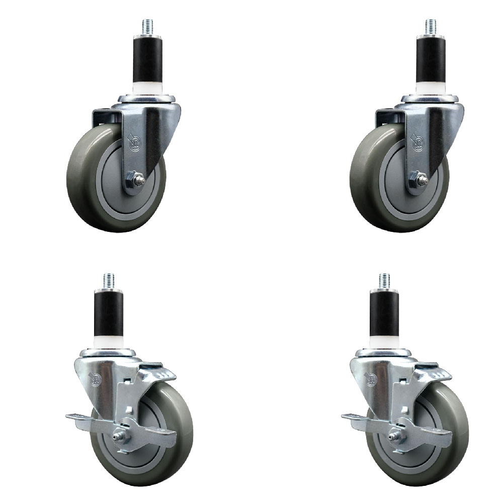 SCC-EX20S414-PPUB-2-TLB-2-138 Polyurethane Swivel Expanding Stem Caster with 4 in. Gray Wheels & 1.38 in. Stems - Set of 4