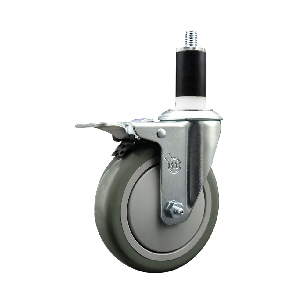 SCC-EXTTL20S514-PPUB-138 Polyurethane Expanding Stem Swivel Caster with 5 in. Gray Wheel & 1.38 in. Stem & Total Locking Brake
