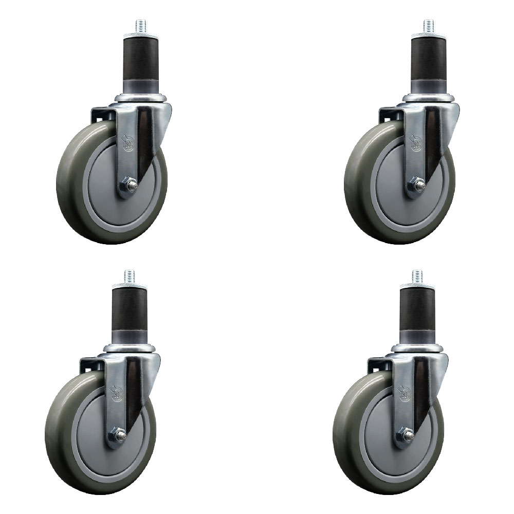 SCC-EX20S514-PPUB-158-4 Polyurethane Swivel Expanding Stem Caster with 5 in. Gray Wheels & 1.63 in. Stems - Set of 4