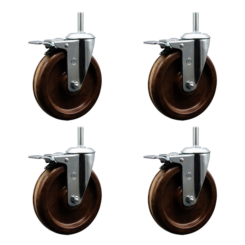 SCC-TSTTL20S615-PHSHT-34212-4 High Temperature Phenolic Swivel Threaded Stem Caster with 6 x 1.25 in. Brown Wheels & 0.75 in. Stems - Set of 4