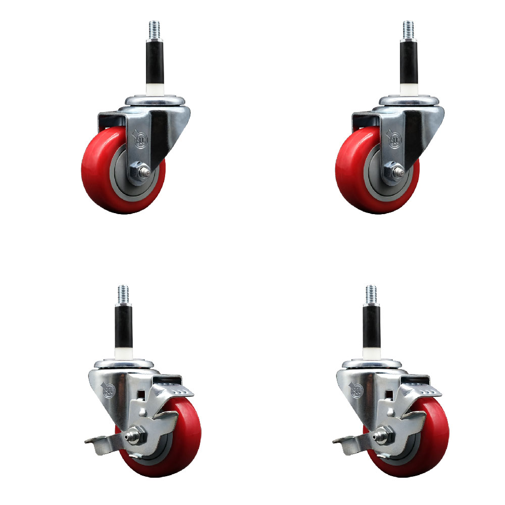 SCC-EX20S314-PPUB-RED-2-TLB-2-78 Polyurethane Swivel Expanding Stem Caster with 3 in. Red Wheels & 0.87 in. Stems - Set of 4