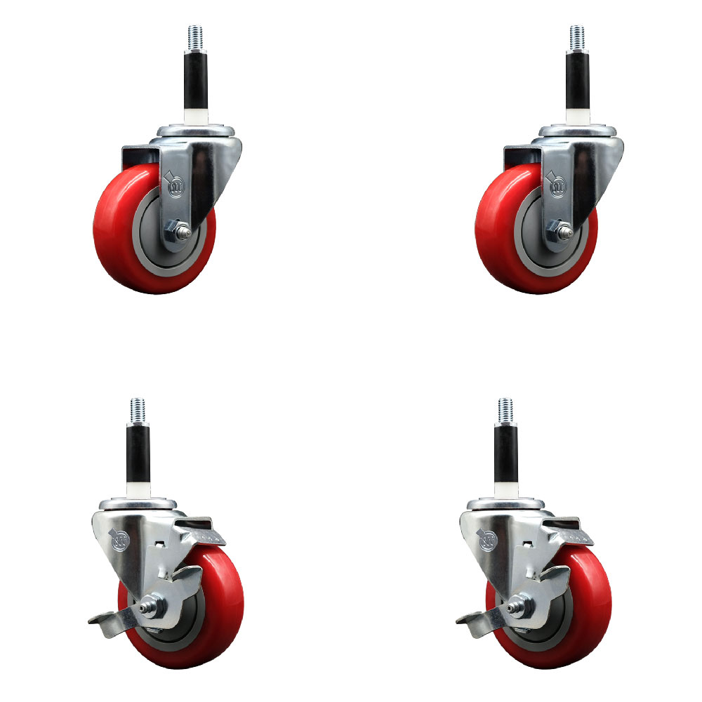 SCC-EX20S3514-PPUB-RED-2-TLB-2-78 Polyurethane Swivel Expanding Stem Caster with 3.5 in. Red Wheels & 0.87 in. Stems - Set of 4