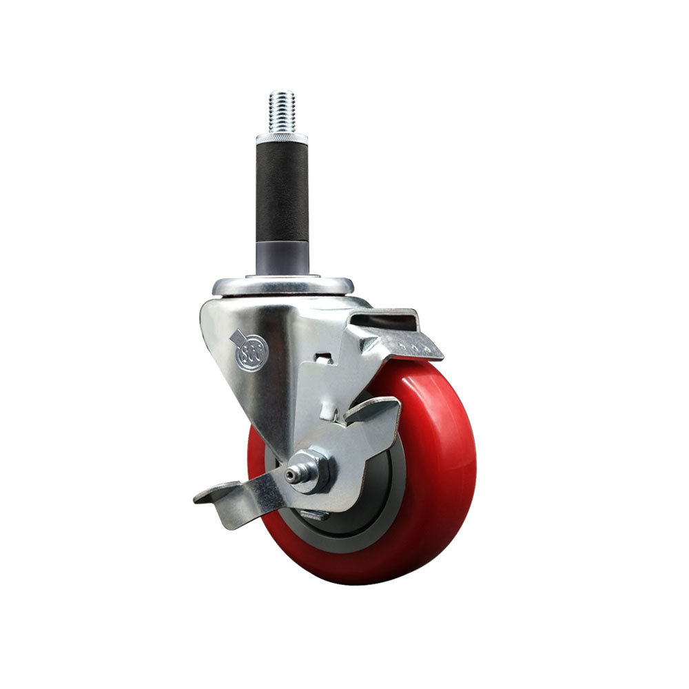 SCC-EX20S3514-PPUB-RED-TLB-1 Polyurethane Expanding Stem Swivel Caster with 3.5 in. Red Wheel & 1 in. Stem & Top Locking Brake