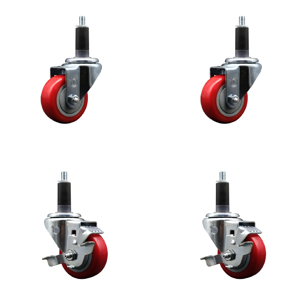 SCC-EX20S314-PPUB-RED-2-TLB-2-118 Polyurethane Swivel Expanding Stem Caster with 3 in. Red Wheels & 1.13 in. Stems - Set of 4