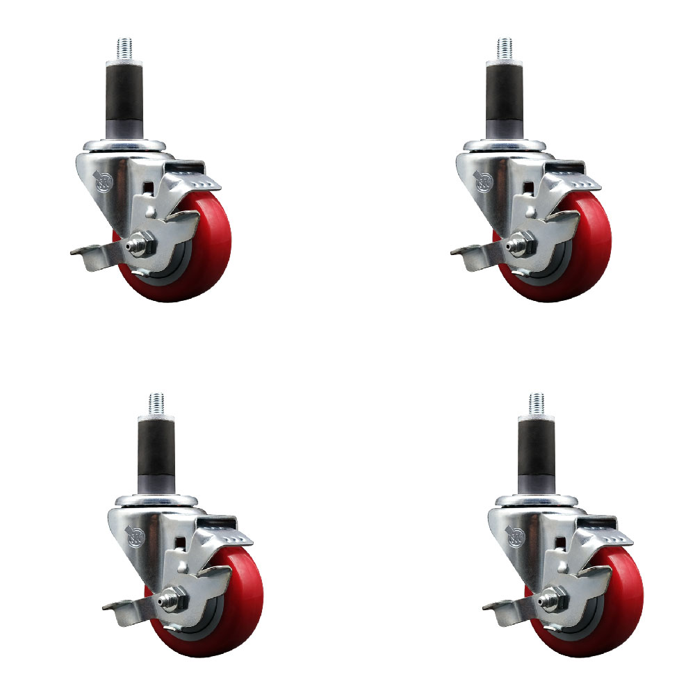 SCC-EX20S314-PPUB-RED-TLB-114-4 Polyurethane Swivel Expanding Stem Caster with 3 in. Red Wheels & 1.25 in. Stems - Set of 4