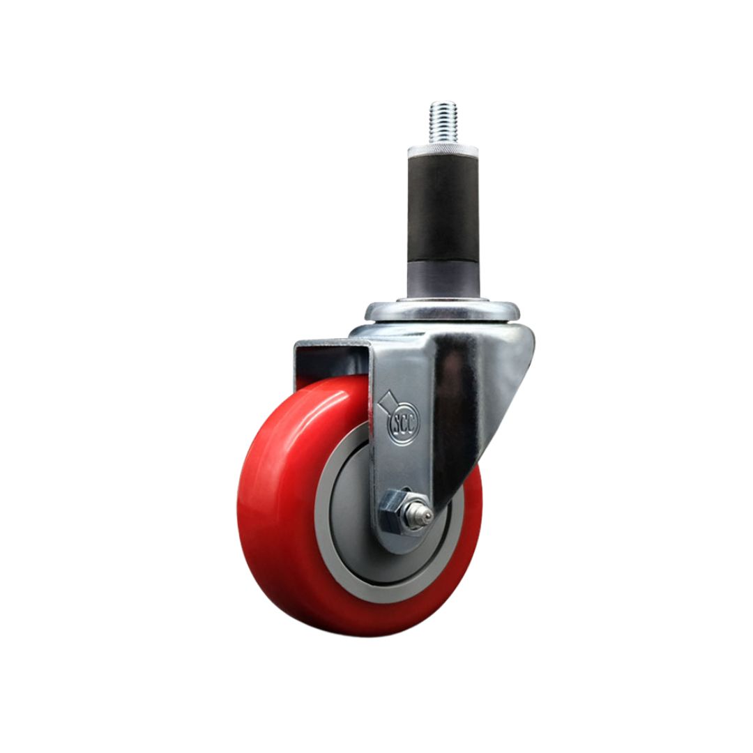 SCC-EX20S3514-PPUB-RED-114 Polyurethane Expanding Stem Swivel Caster with 3.5 in. Red Wheel & 1.25 in. Stem