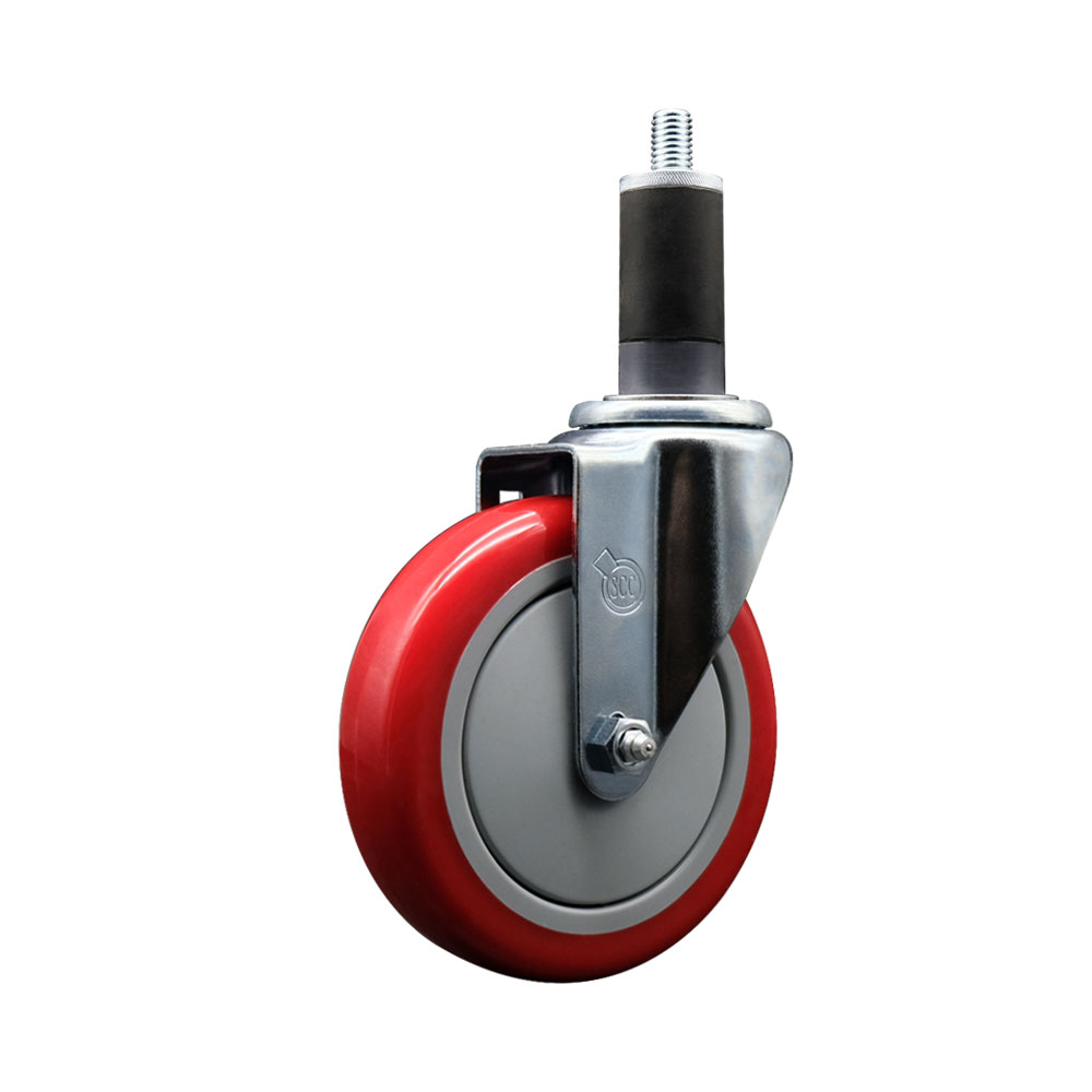 SCC-EX20S514-PPUB-RED-114 Polyurethane Expanding Stem Swivel Caster with 5 in. Red Wheel & 1.25 in. Stem